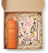 Kişiye Özel Pipetli ve Kulplu Paslanmaz Çelik Termos - 480 mL Mug & Defter & Kalem Hediye Seti