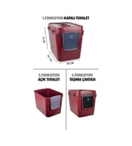 Pribor HZ-500 Xxl 3 Fonksiyonlu Açık / Kapalı Kedi Tuvaleti ve Taşıma Çantası Bordo 56 x 40 x 43 Cm
