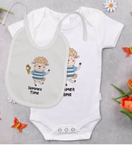 BK Kids Summer Time Tasarımlı Bebek Body Zıbın ve Mama Önlüğü Hediye Seti - Model 1