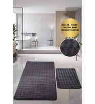 Bubble Antrasit Büyük Banyolar İçin 2'li Banyo Paspas Seti Kaymaz Tabanlı