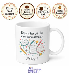 Sınava Hazırlanan Öğrenci İçin Baskılı Kupa Bardak Motivasyon Hediyesi Karışık Desenli