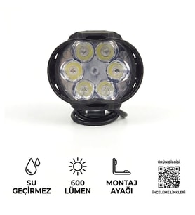 Motosiklet Ve Elektrikli Araç Uyumlu 6 Led'li 2 Modlu Beyaz Renk Mercekli Ek Aydınlatma Lambası 9-85v 1 Adet