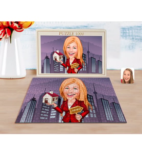 BK Gift Kişiye Özel Kadın Emlakçı Karikatürlü 1000 Parça Profesyonel Puzzle-2