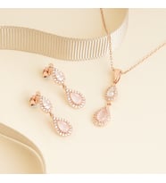 95 Ayar  Rose Kaplama Rose  Damla Pembe Kuvars Taşlı  İkili Gümüş Set
