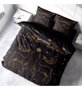 Monohome Yılbaşı Merry Christmas Çift Kişilik Nevresim Takımı 3D Pamuk Saten Deer (Çok Renkli)