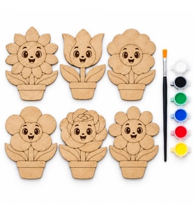 Çocuklar İçin Ahşap Çiçek Boyama Seti 6 Desen 17 cm MDF