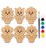 Çocuklar İçin Ahşap Çiçek Boyama Seti 6 Desen 17 cm MDF