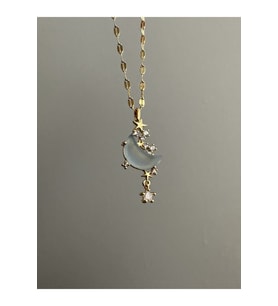 Çelik Mavi Opal Taşlı Gold Ay Kolye (Standart)