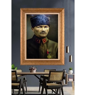 Altın Varaklı Çerçeveli Paspartulu Atatürk Tablo nh200 (Gold)