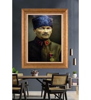 Altın Varaklı Çerçeveli Paspartulu Atatürk Tablo nh200 (Gold)