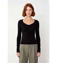 Kadın Triko Fitted Havuz Yaka İnce Dokulu Crop Model Uzun Kollu Şık İlkbahar Sonbahar Kazak