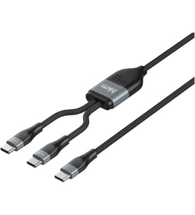DUO POWER 100W Çift Uçlu, Type-C to Type-C + Type-C Şarj Kablosu, Örgü Tasarım, 1.2 metre, Siyah