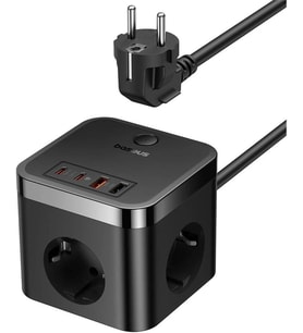 BASEUS Power Combo Cube 3AC+2U+2C 30W Şarj Adaptörü 1.5m. Siyah