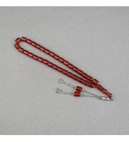 Sıkma Kehribar Alpaka Püsküllü Kapsül Kesim 9x11mm Tesbih - Karamel