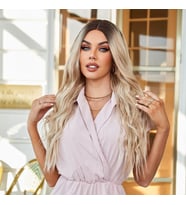 Kumral Ombre/ Balköpüğü Platin Röfleli Orta Boy Tül Peruk
