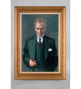 Altın Varaklı Paspartulu Çerçeveli Atatürk Tablo nt736