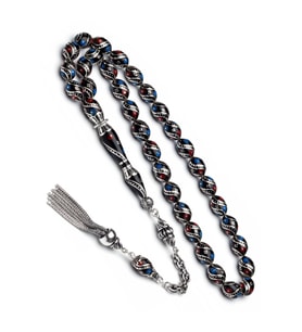 Sertifikalı Gümüş Püskül Gümüş İşlemeli 8x11mm Erzurum Oltutaşı Tesbih (Çok Renkli)