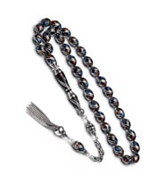 Sertifikalı Gümüş Püskül Gümüş İşlemeli 8x11mm Erzurum Oltutaşı Tesbih (Çok Renkli)