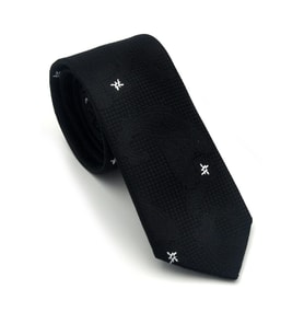 Siyah Şal Desenli Dokuma Kumaş Mendilli Slim Fit Kravat // SDK-2604-1