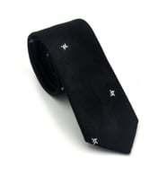 Siyah Şal Desenli Dokuma Kumaş Mendilli Slim Fit Kravat // SDK-2604-1