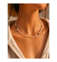 BEYAZ BONCUKLU, ÇİÇEKLİ KOLYE 41+4CM ACR9887
