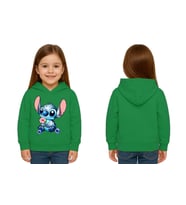 Unisex Stitch Baskılı Çocuk Swaetshirt Baskılı Kapüşonlu 3 İplik Şardonlu (Yeşil)