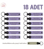 Düğün Gibi Özel Kutlamalar İçin İsim Yazılan 18' li Hatıra Anahtarlık, Mor Menekşe & Sütlü Kahve (Lila - Mor)