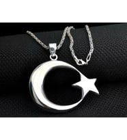 Ay Yıldız Büyük Boy Kral Zincirli 925 Ayar Gümüş Erkek Kolye