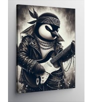 Kanvas Tablo Gitar Çalan Penguen