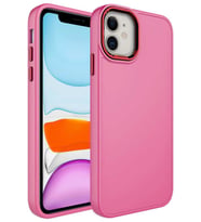 iPhone 11 Kılıf Renkli Tasarım Metal Buton ve Kamera Çıkıntılı Pembe