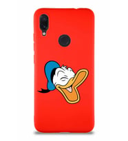 Xiaomi Redmi Note 7 Soft Premier Kapak Donald Duck-E Tasarımlı Silikon Kılıf - Kırmızı (Şeffaf)