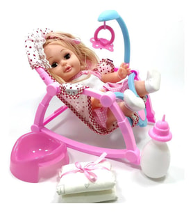 Global Toys Pusetli Altını Islatan Emzikli Biberonlu TR Şarkı Söyleyen Masal Anlatan Sarışın Roza Bebek 33 Cm - GL100613