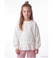 LCW Kids Ekru Bisiklet Yaka Fırfırlı Kız Çocuk Sweatshirt