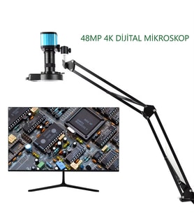 TriLine 48MP 4K 60F/S Endüstriyel Mikroskop Katlanabilir Tutucu 150X Zoom Lensli 56 Led Halka Işık
