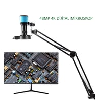 TriLine 48MP 4K 60F/S Endüstriyel Mikroskop Katlanabilir Tutucu 150X Zoom Lensli 56 Led Halka Işık