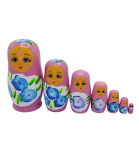 Ahşap Matruşka Bebek Yedili Set Gül Pembe