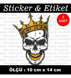 kral taç iskelet kuru kafa etiket sticker - 2 adet çıkartma araba motosiklet kask atv tablet pc buzdolabı otomobil bilgisayar uyumlu