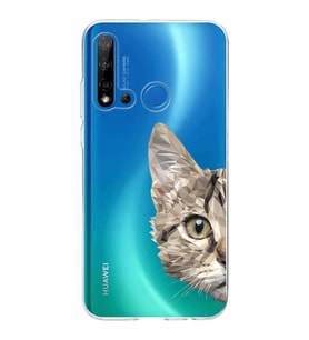 Huawei P20 Lite 2019 Uyumlu Kapak Catface Tasarımlı Şeffaf Silikon Kılıf