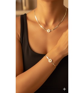 925 Ayar Patentli Papatyalı İtalyan Zincir Kolye Bileklik Set.rose.gold.rodaj