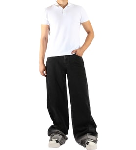 Siyah Paça Detaylı Wide Leg Pantolon