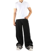 Siyah Paça Detaylı Wide Leg Pantolon