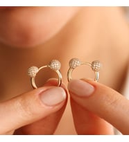 Altın Halka Küpe Taşlı Top Detay 1.3 cm