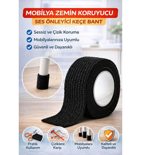 Mobilya Zemin Koruyucu Keçe Bant Ses Önleyici Kaymaz Sandalye Ayağı Sessiz Koruma Aparatı Siyah