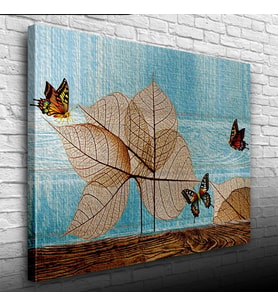 Kuru Yapraklar ve Kelebek Kanvas Tablo 50 x 70