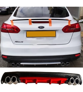 Ford Focus Mk3 Kırmızı Difüzör Çiftli Yuvarlak Egzoz Görünümlü D Tip Difizör