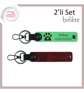 Köpeğini Unutmayanlara Anlamlı Hatıra, Kalpli Pati Figürlü Anahtarlık, Fıstık Yeşil-Bordo