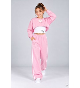 Bordo Kız Çocuk Crop Badili Zincir Detaylı Geniş Paça 3lü Takım 25002