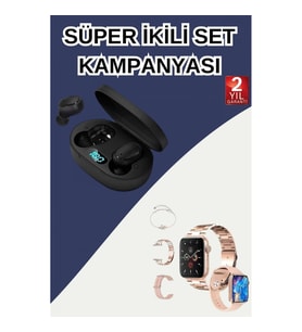 Mey İthalat® Nabız Ölçer Hediye Bileklikli Akıllı Saat ve Dijital Göstergeli Bluetooth Kulaklık Çokl