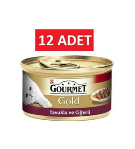 Gourmet Gourmet Gold Parça Etli Tavuk Ciğer Kedi Konservesi 12 Adet 85 gr Yaş Mama