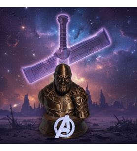 Riva Self Thanos 3D Büst Figür - Sonsuzluk Eldivenli Bronz Renk Özel Tasarım (Beyaz-Bronz)